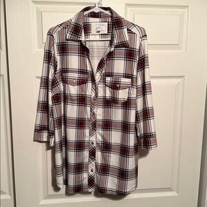 Market & Spruce Plaid Shirt in Red and Cream